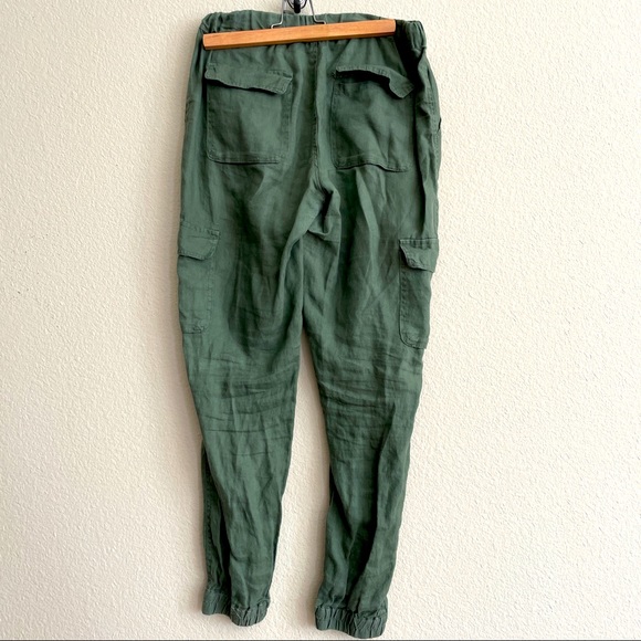 Artisan Ny 100% linen army green drawstring cargo joggers - Picture 2 of 8